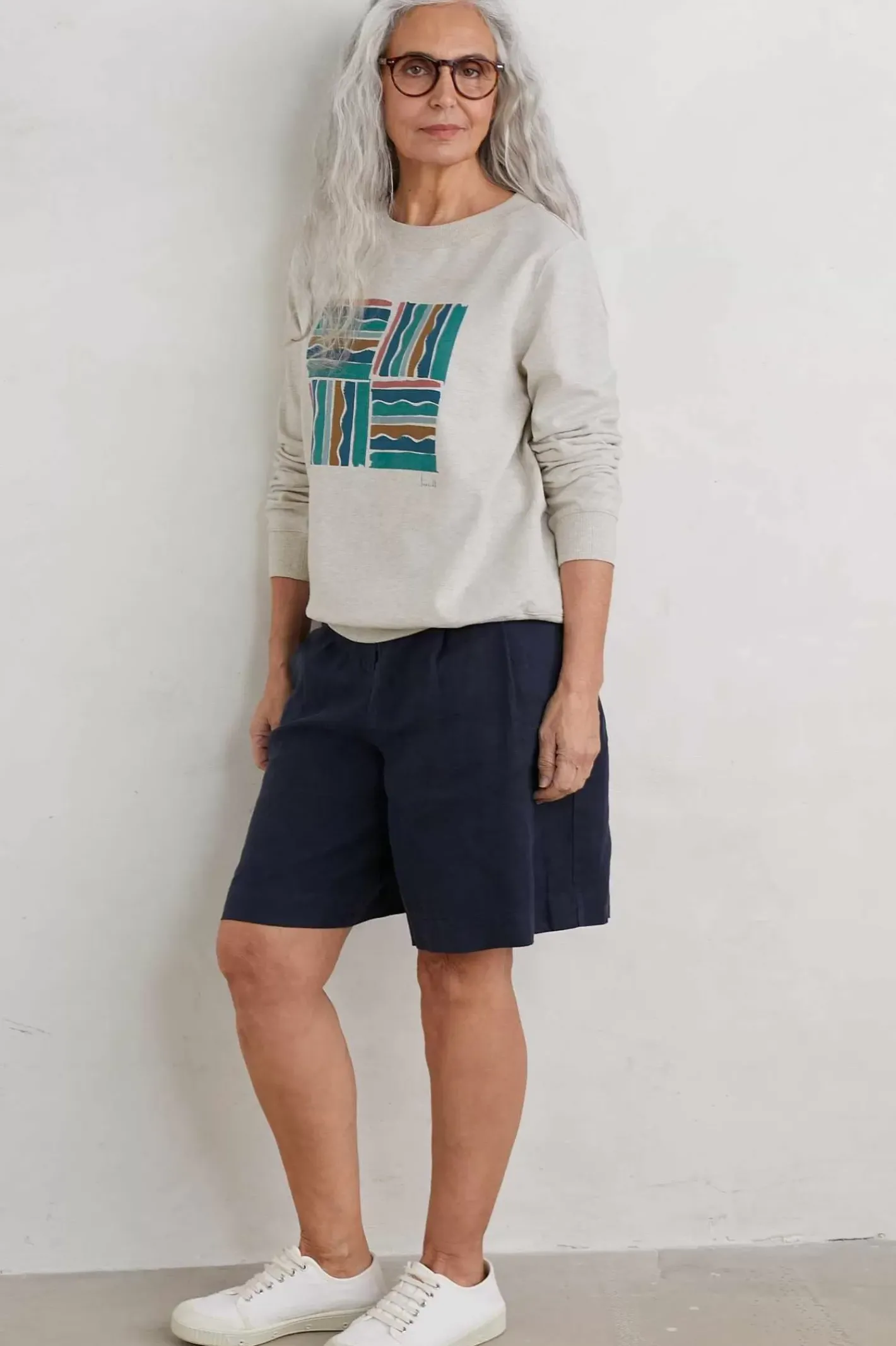 Women Seasalt Cornwall Bright Wave Printed Organic Cotton Sweatshirt