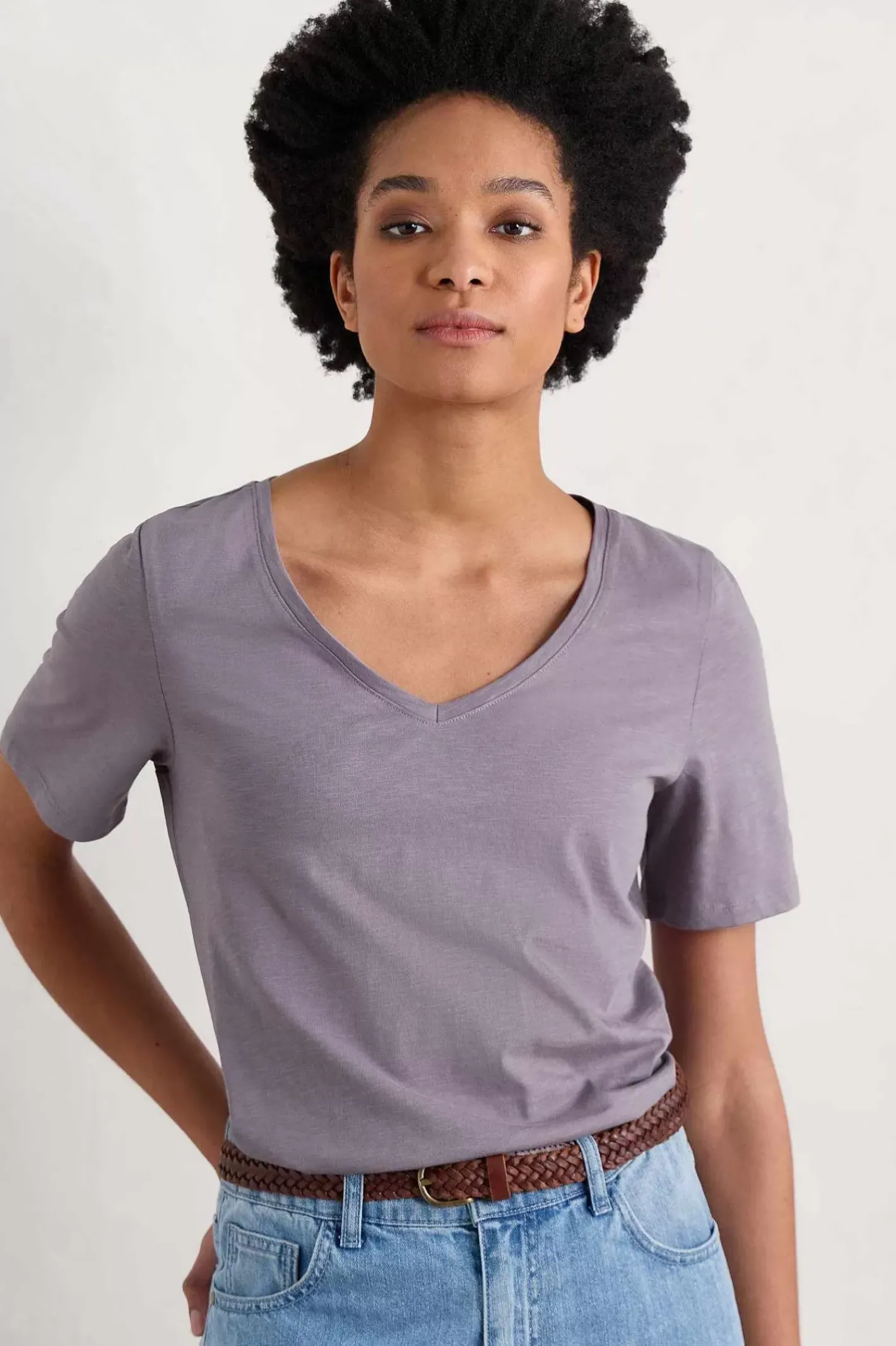 Women Seasalt Cornwall Burdock Organic Cotton V-Neck T-Shirt (Gots)