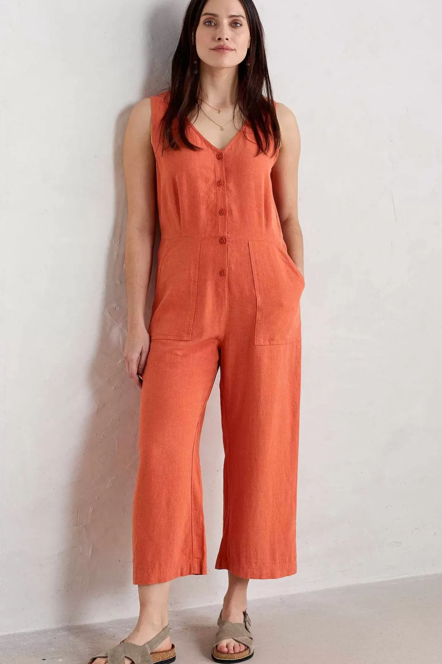 Women Seasalt Cornwall Carthew V Neck Linen Blend Jumpsuit