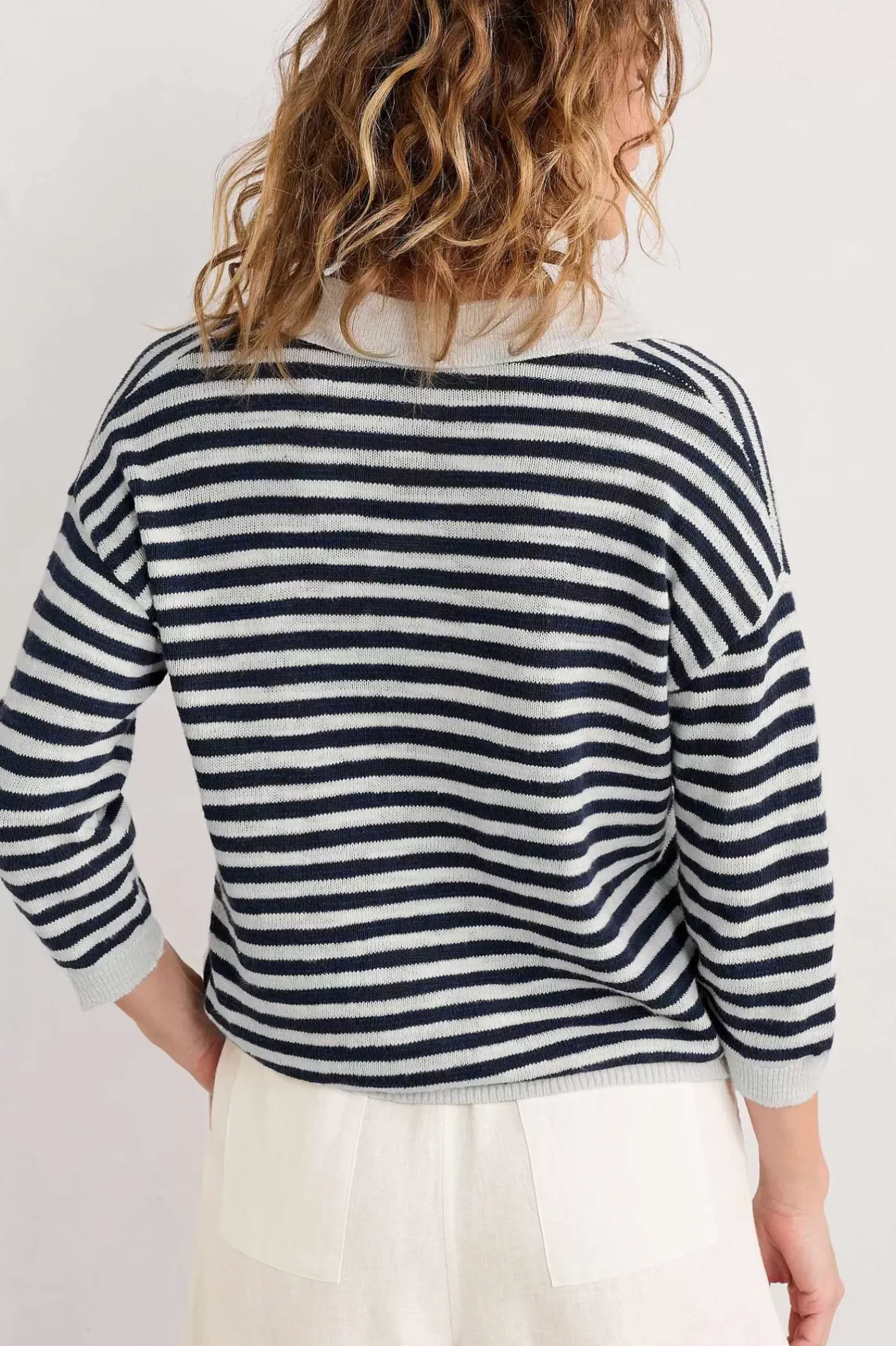 Women Seasalt Cornwall Gwynver Lightweight V-Neck Collared Jumper