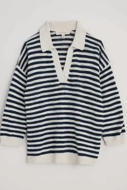 Women Seasalt Cornwall Gwynver Lightweight V-Neck Collared Jumper