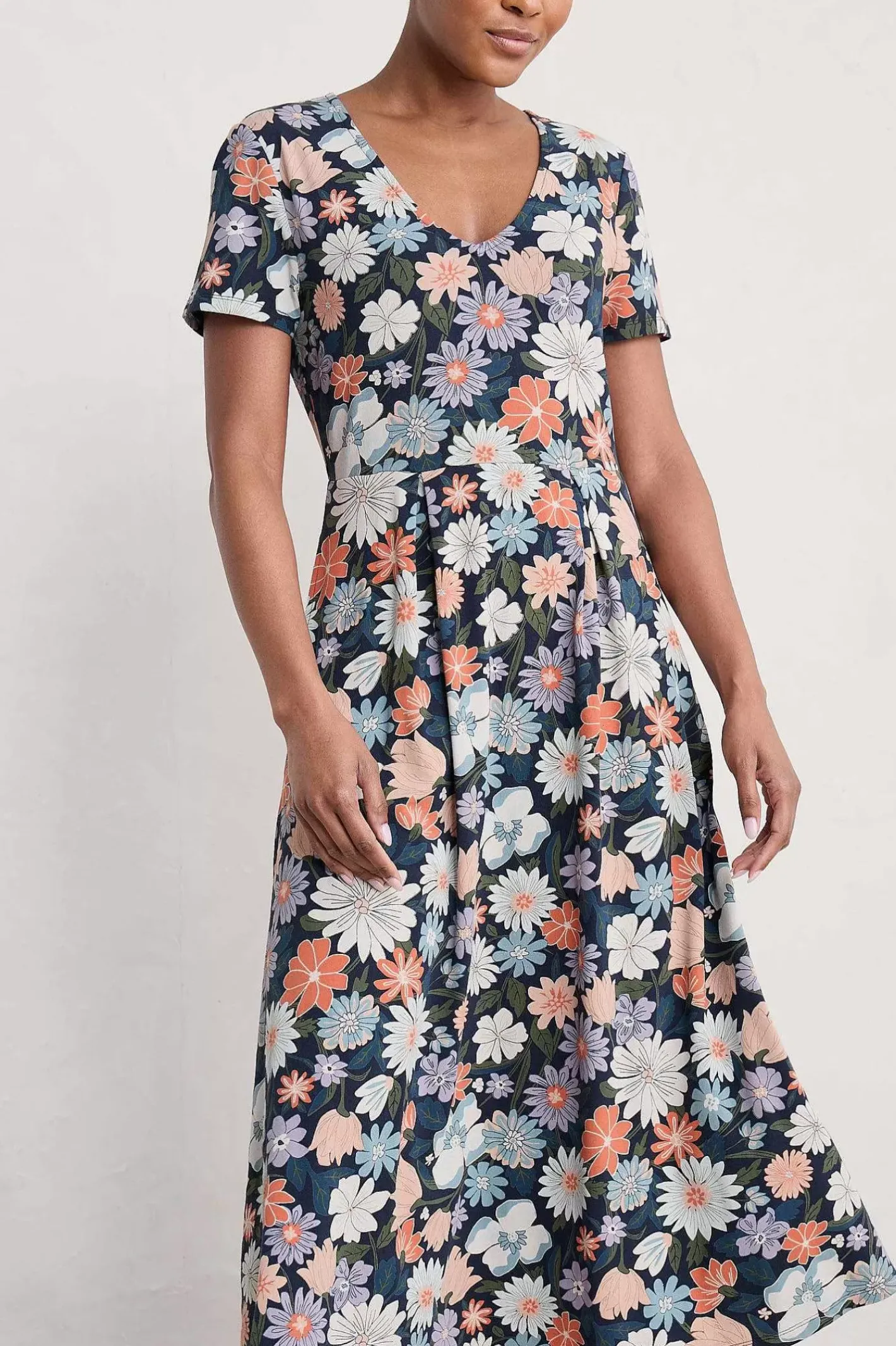 Women Seasalt Cornwall Helena Short Sleeve V-Neck Midi Dress