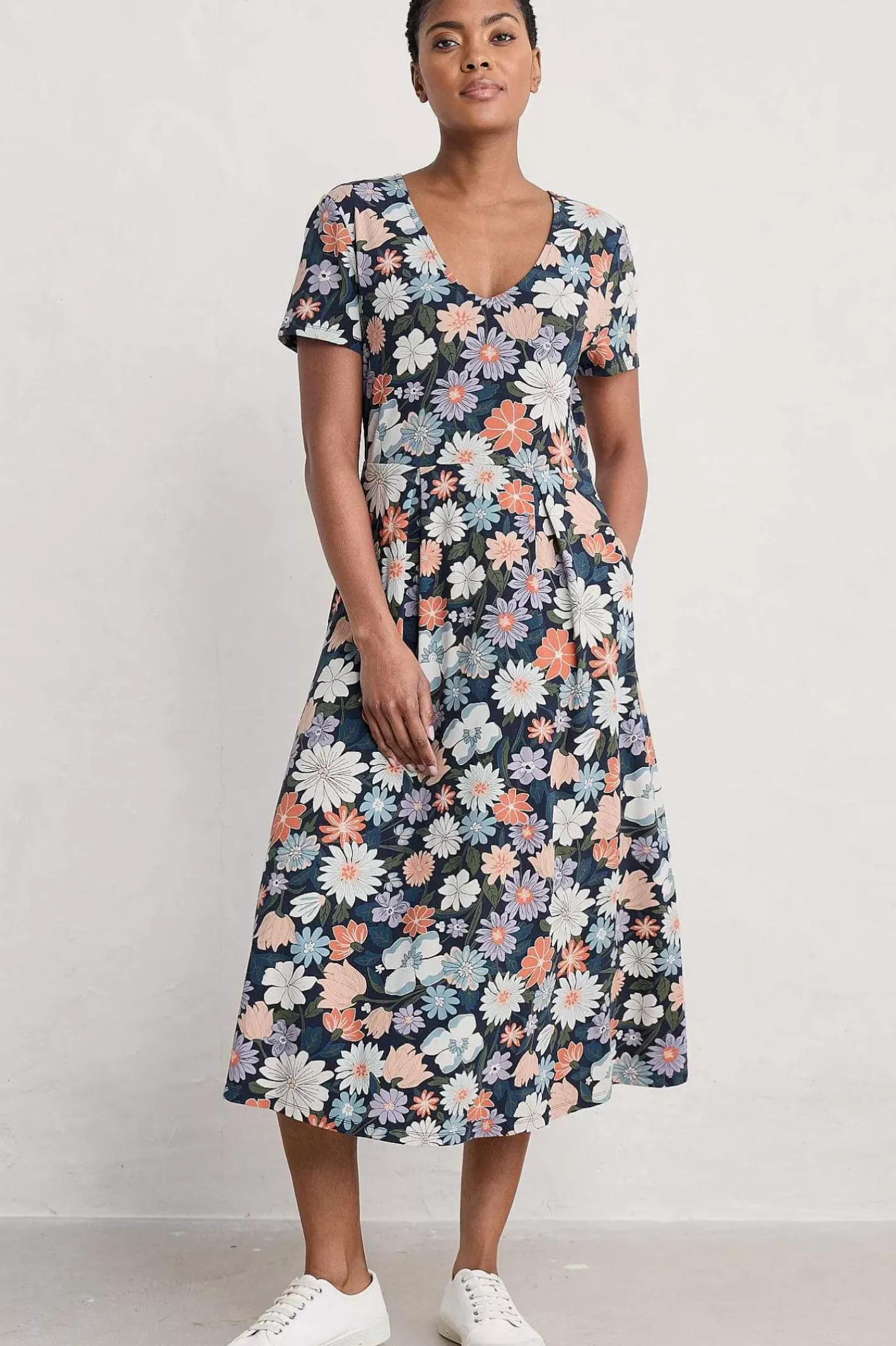 Women Seasalt Cornwall Helena Short Sleeve V-Neck Midi Dress