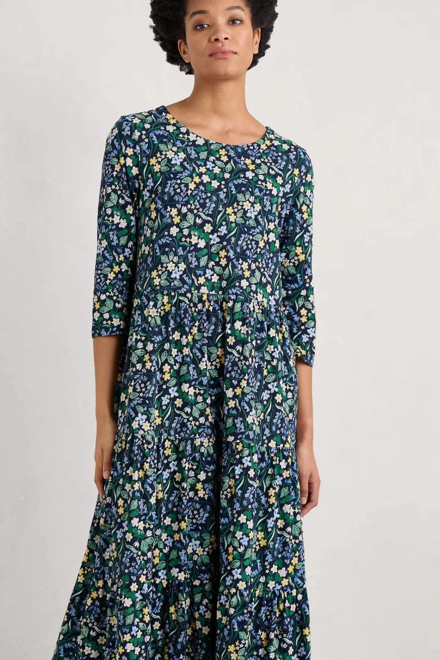Women Seasalt Cornwall Line Strokes Tiered Jersey Dress (Gots)