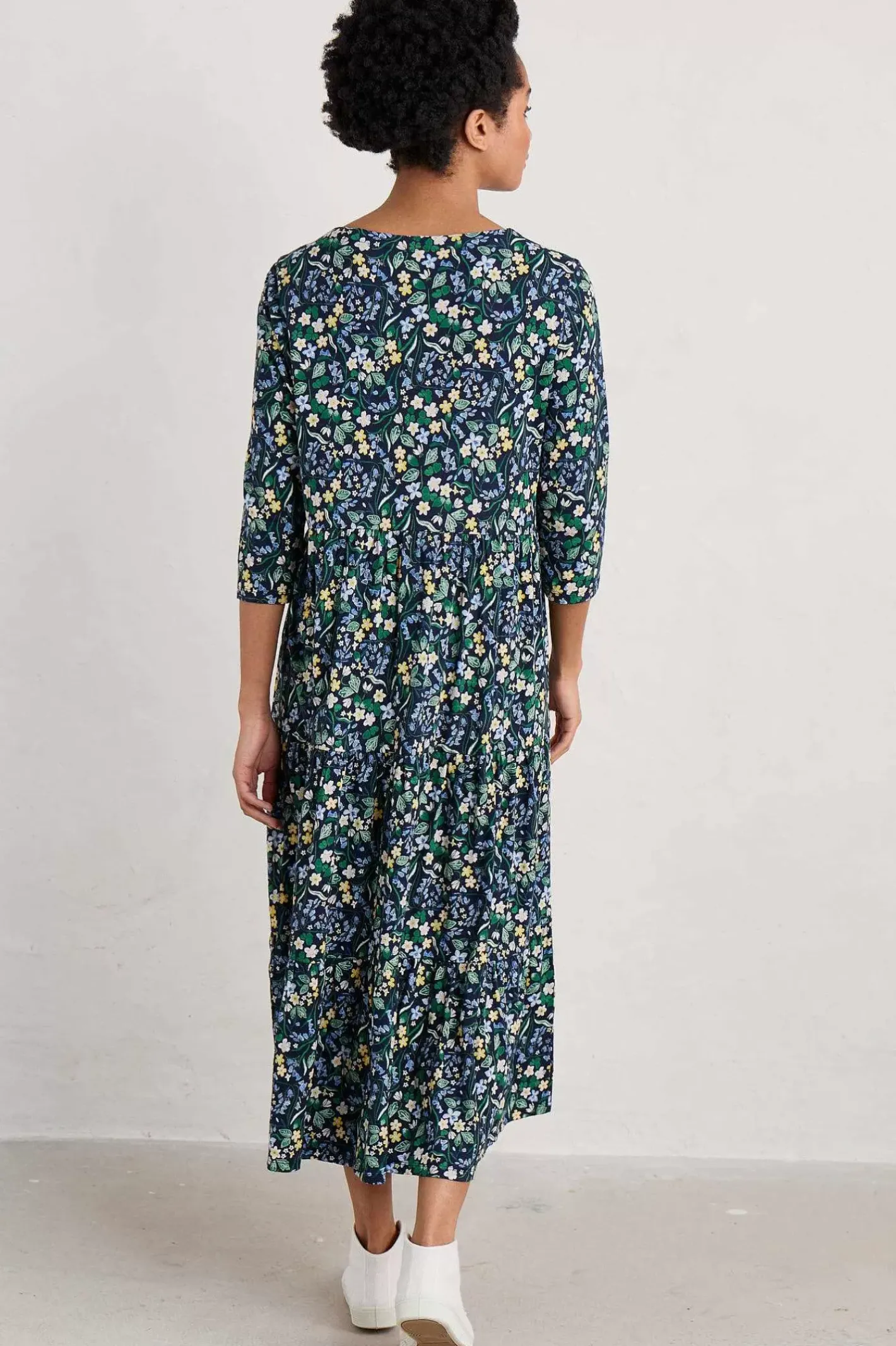 Women Seasalt Cornwall Line Strokes Tiered Jersey Dress (Gots)