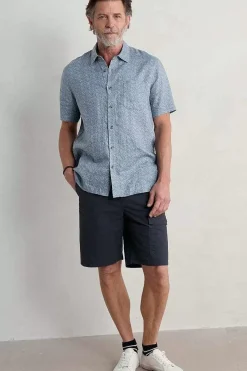 Men Seasalt Cornwall Men's Blue Heron Printed Short Sleeve Shirt
