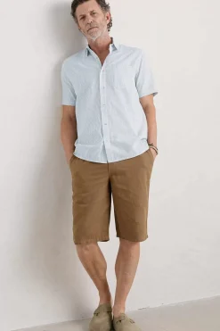 Men Seasalt Cornwall Men's Blue Heron Seersucker Short Sleeve Shirt