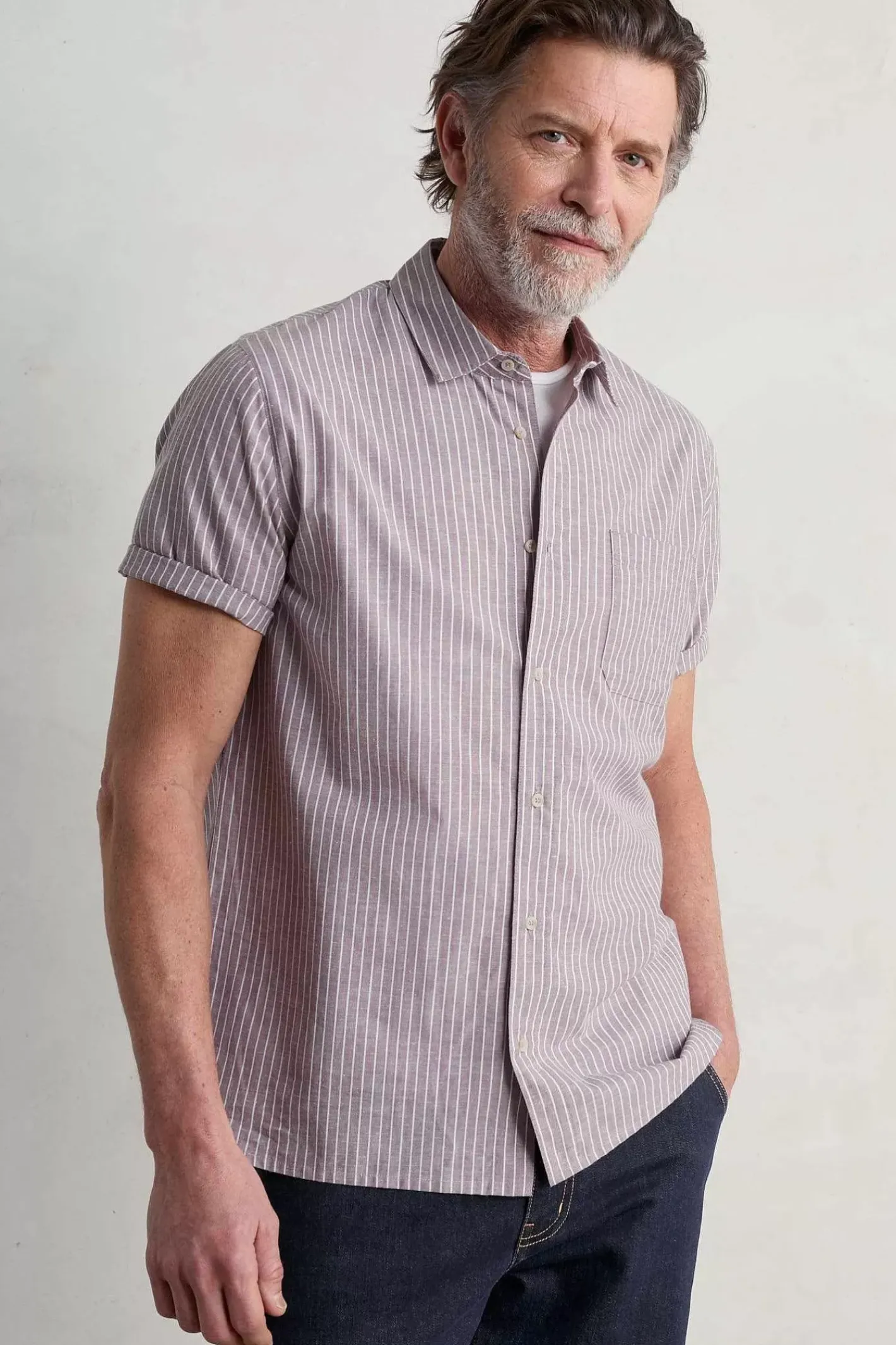 Men Seasalt Cornwall Men's Blue Heron Striped Short Sleeve Shirt