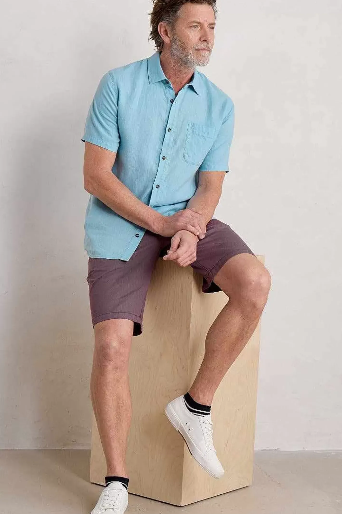Men Seasalt Cornwall Men's Carne Short Sleeve Linen Shirt