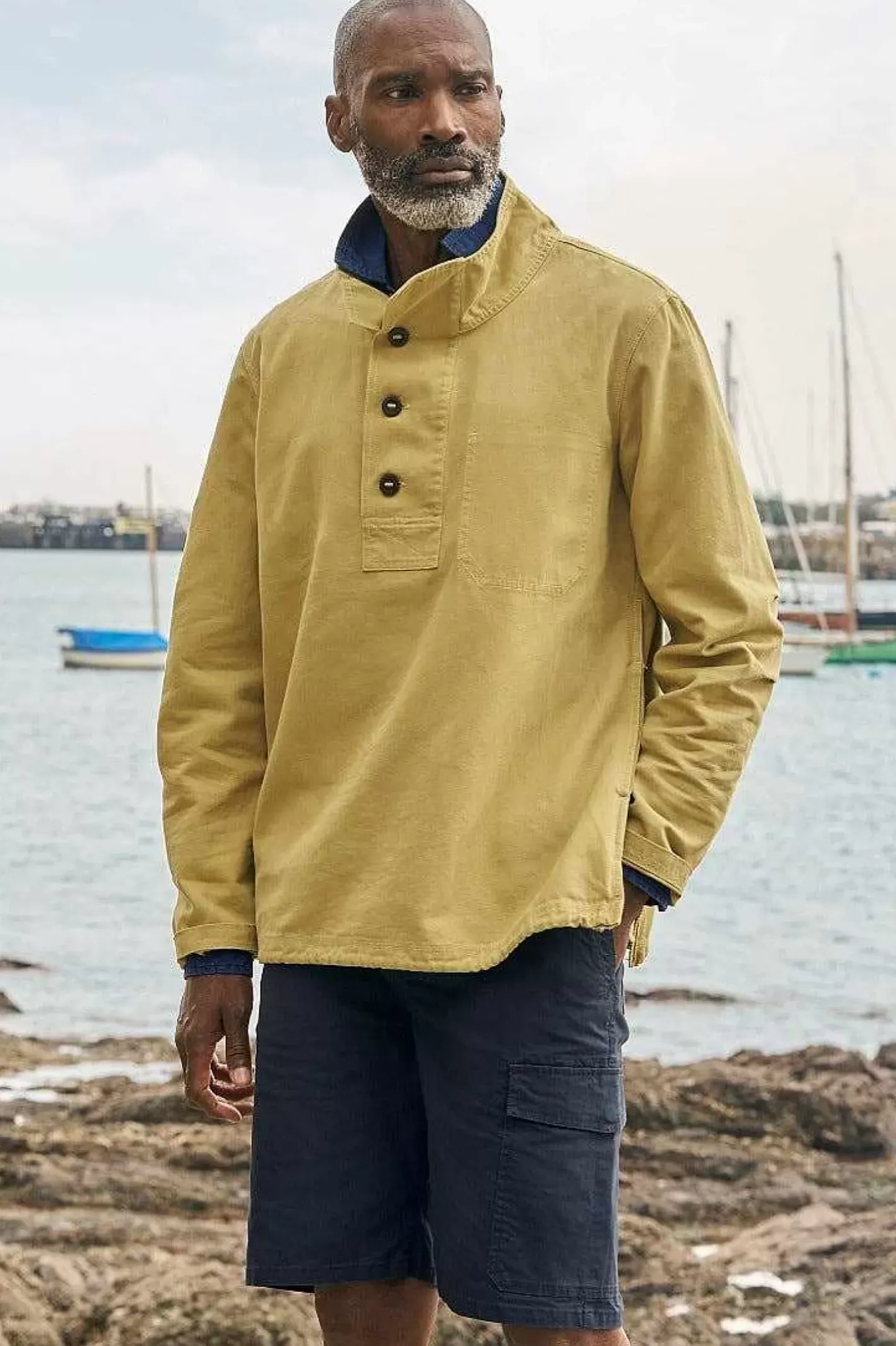 Men Seasalt Cornwall Men's Clay Stone Organic Cotton Pullover Smock