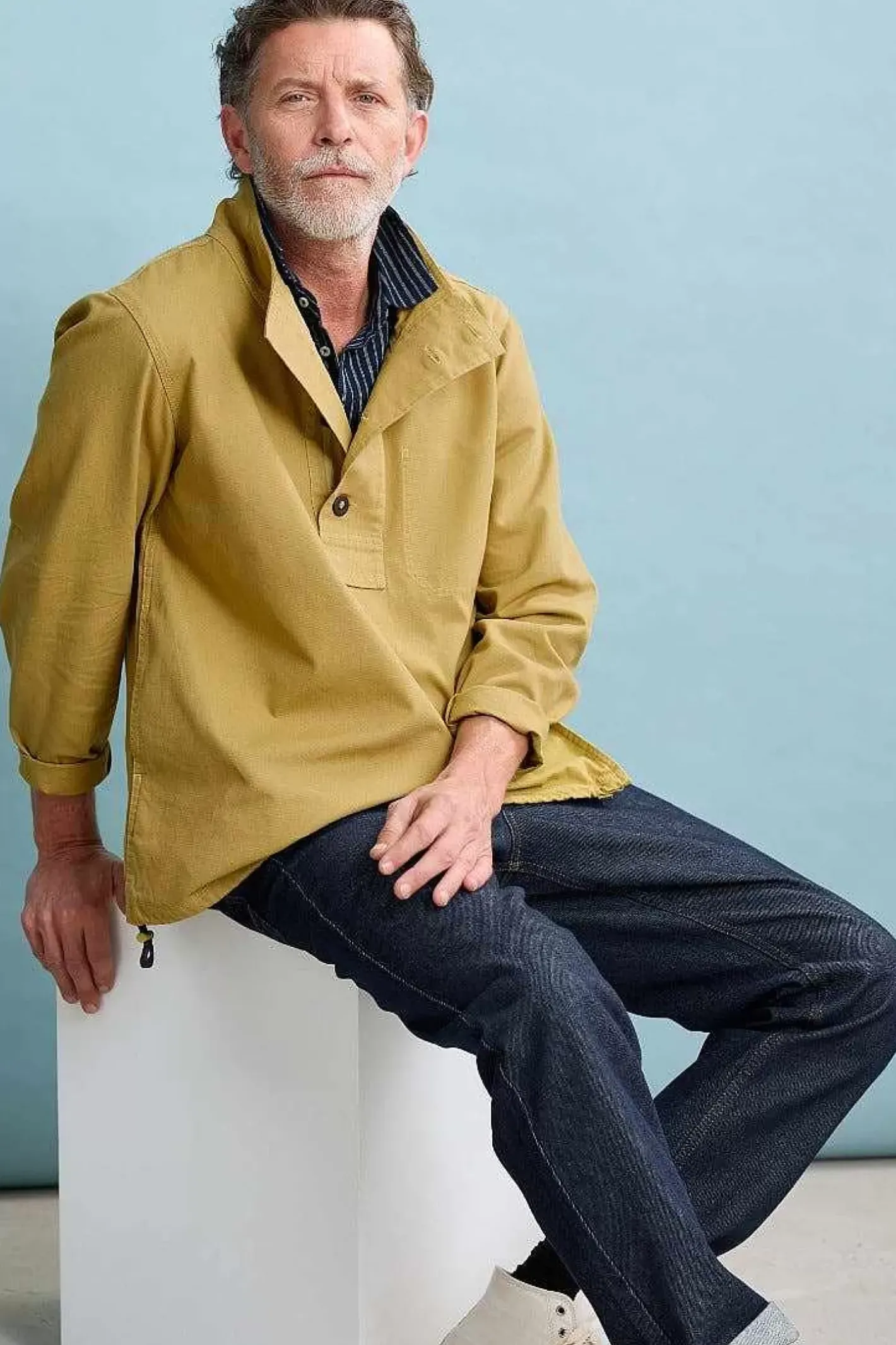 Men Seasalt Cornwall Men's Clay Stone Organic Cotton Pullover Smock
