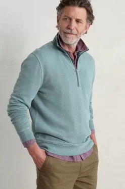 Men Seasalt Cornwall Men's Wood Moss Quarter Zip Sweatshirt