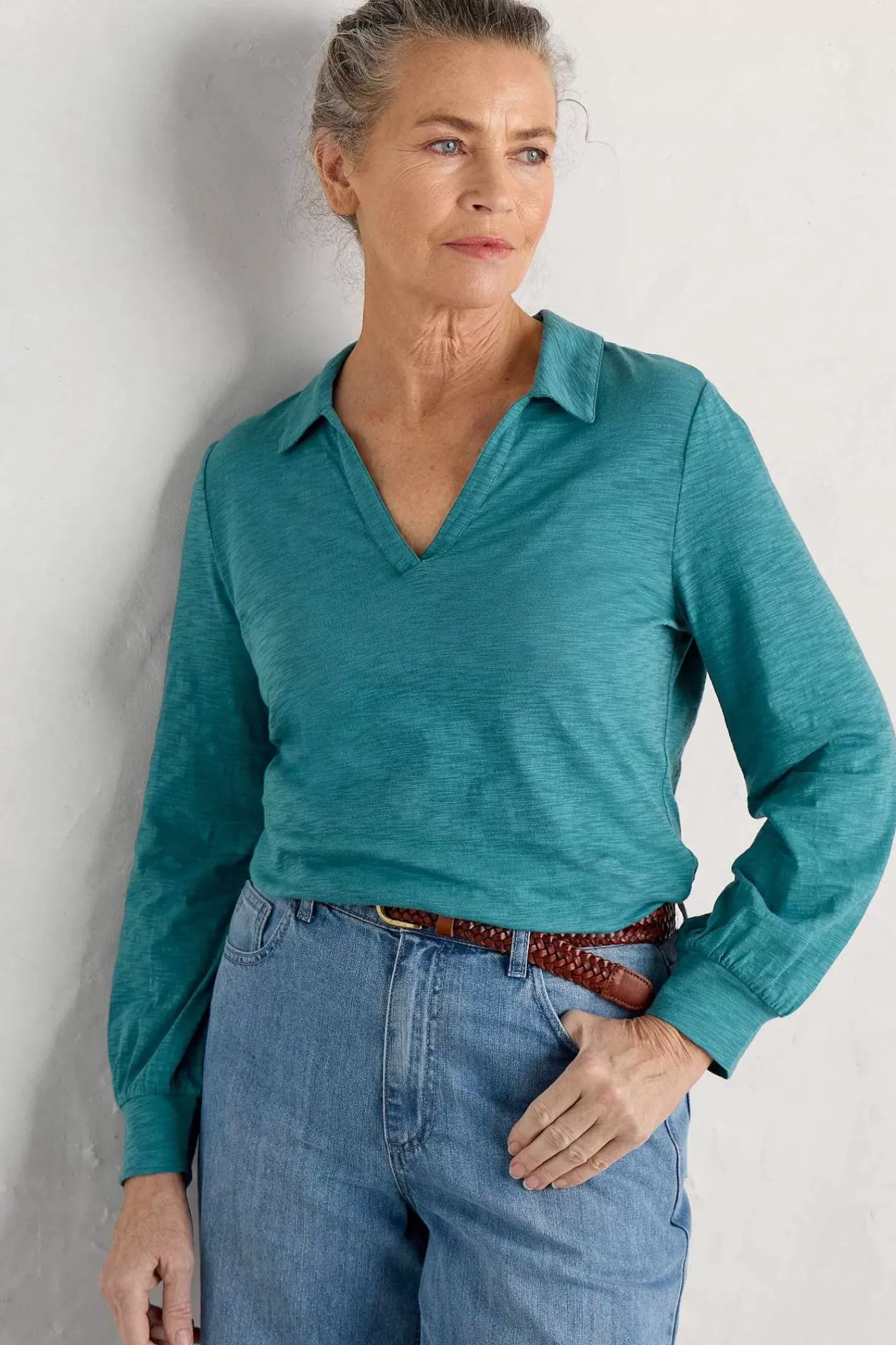 Women Seasalt Cornwall Owles Point V-Neck Jersey Shirt