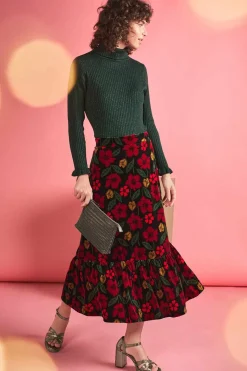 Women Seasalt Cornwall Wildflower Tiered Velvet Maxi Skirt